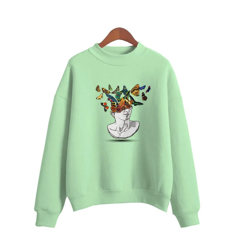 

The statue of david michelangelo with butterfly Print Women Sweatshirt O-neck Knitted Pullover Thick Candy Color Lady Clothing