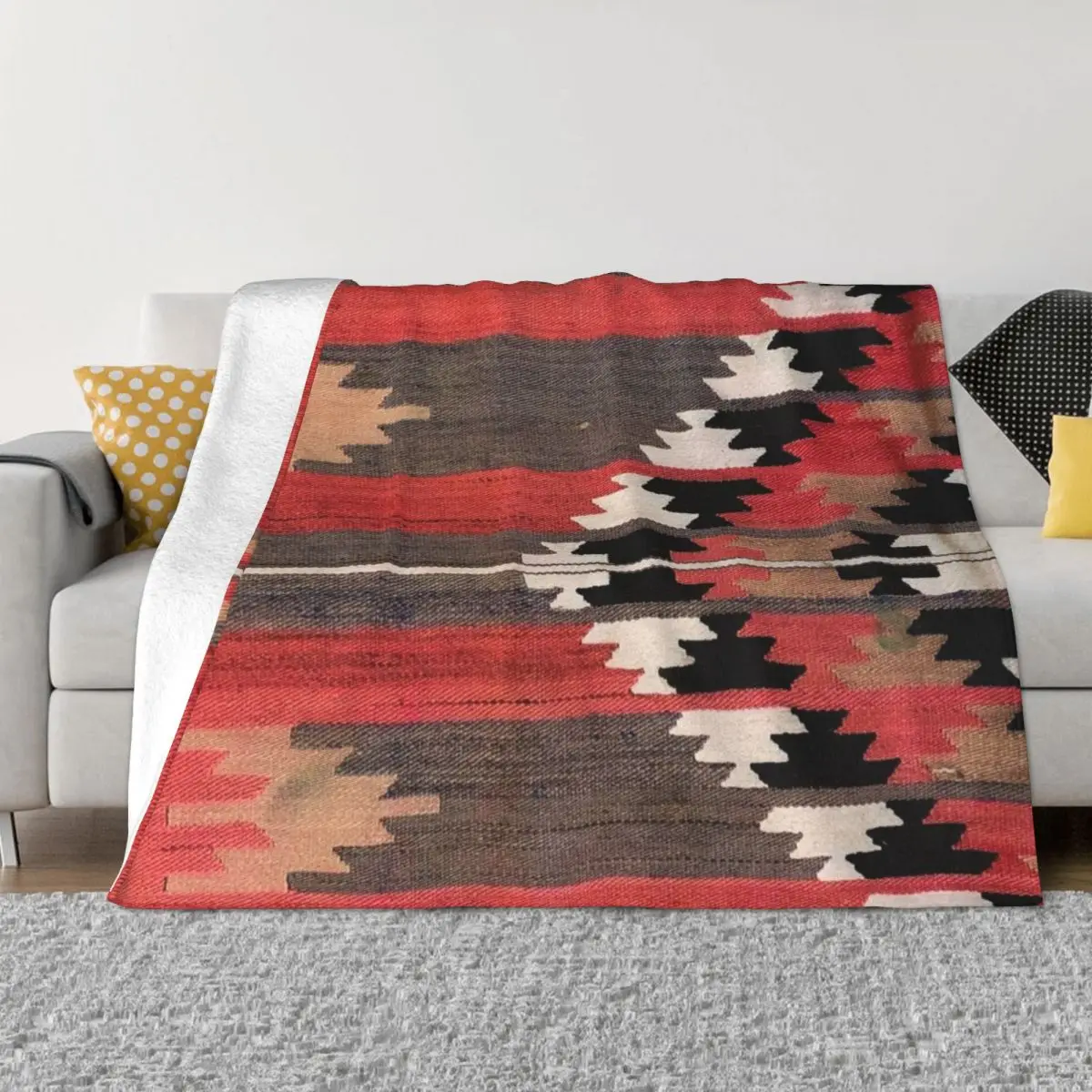 

Geometric Vintage Turkish Kilim, Navaho Weave, Woven Aztec Textile, Kelim Throw Blanket Luxury Designer Blanket Christmas