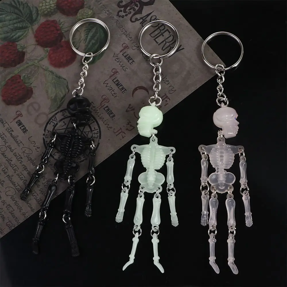 Luminous Skull Keychain Car Keyring Multi-jointed Skeleton Gothic Horror Pendant Halloween Ghost Head Jewelry Couple Gift