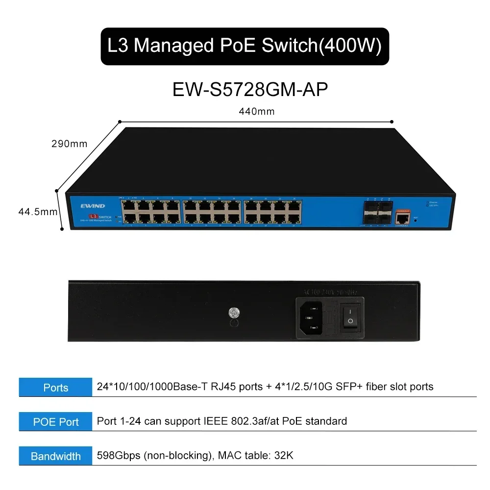 36 48-gigabit SFP+ Ports L3 Managed Network Switch Support DHCP and Dynamic Routing Support VLAN Division and Port Aggregati