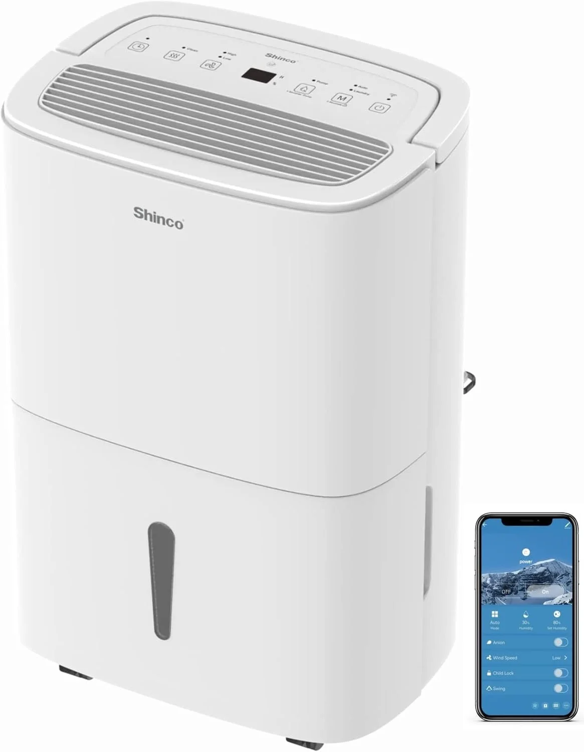 SHINCO Déshumidificateur Électrique 30L pour 105 m³ (35 m²), WiFi, Économie d'Énergie, Redémarrage Automatique, Séchage du Linge, Minuterie 24H
