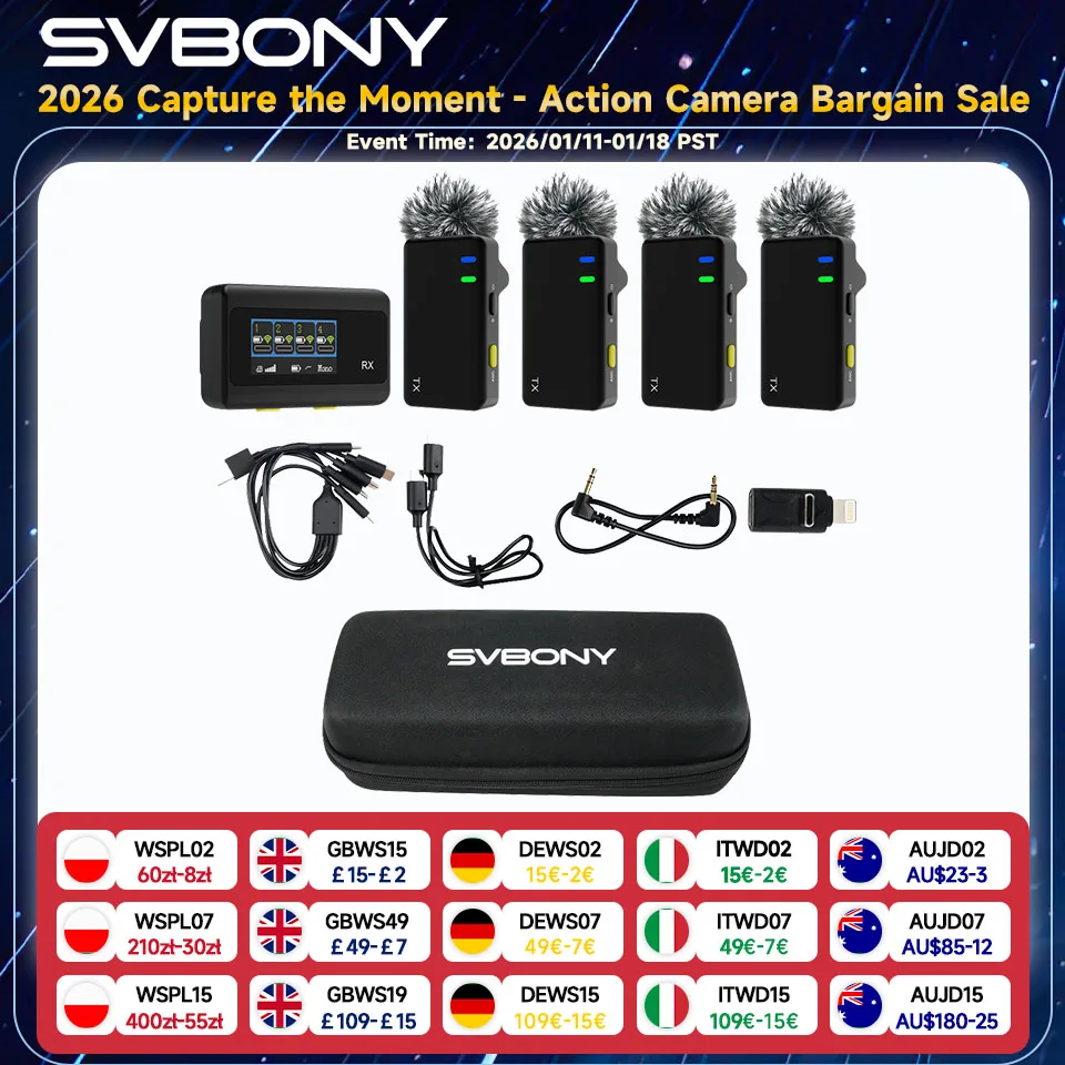 

SVBONY SVMic D4 Wireless Microphone System DSP Noise Reduction with Screen Display Safe Track for Multi-Person Recording