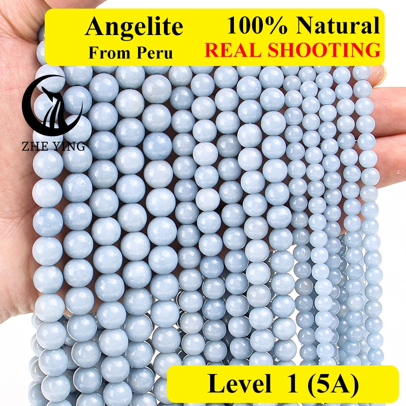 Zhe Ying Natural Angelite Stone Top Quality Gemstone Beads for Bracelet Necklace Diy Accessories 15''