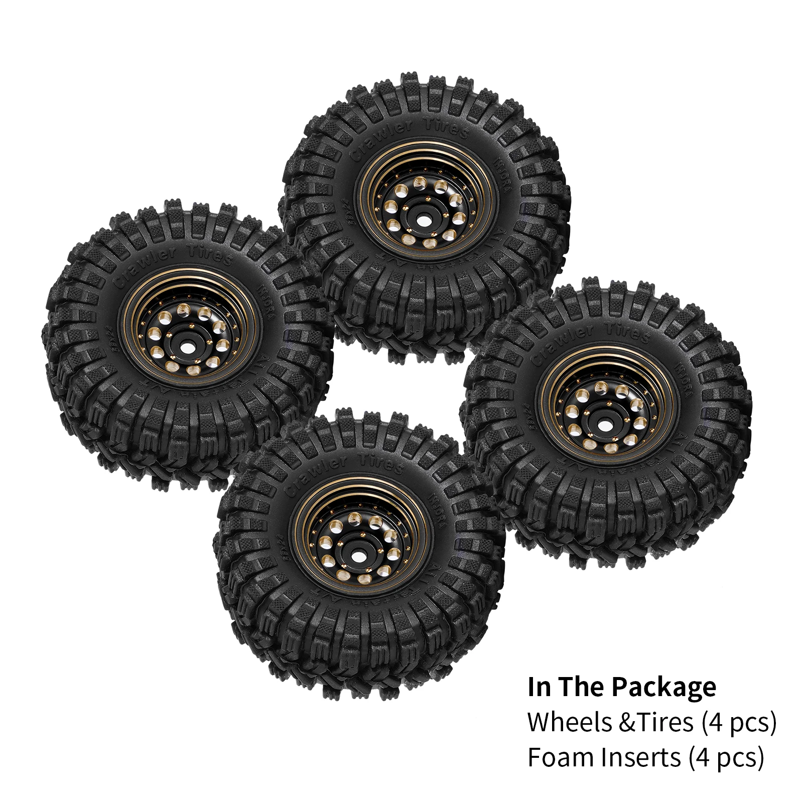 INJORA Schwarz beschichtetes Messing 1,0" Beadlock-Radreifen-Set für 1/24 1/18 RC Crawler Car Axial SCX24 AX24 TRX4M FCX24 – Detail 8