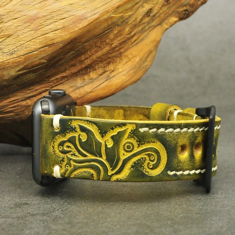 الجلود حزام الساعات لبانيراي 18 مللي متر 20 مللي متر 22 مللي متر 24 مللي متر خمر نحت الرجال حزام ساعة اليد اليدوية مخيط تنقش الأسود اكسسوارات #2