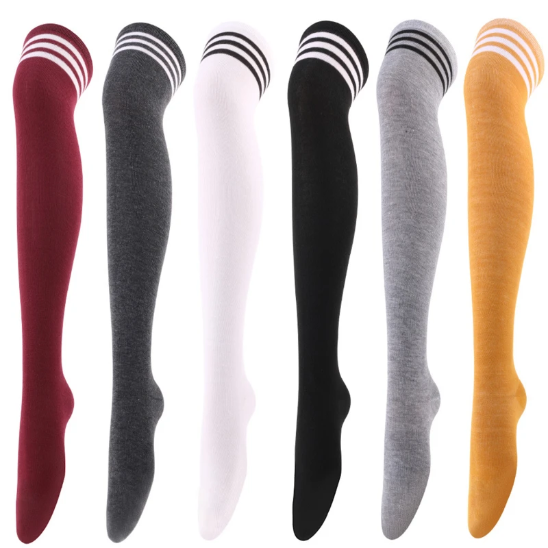 New Sexy Long Socks Solid Color Striped Women Over Knee Thigh High Over The Knee Stockings Ladies Girls Warm Knee Socks 2023