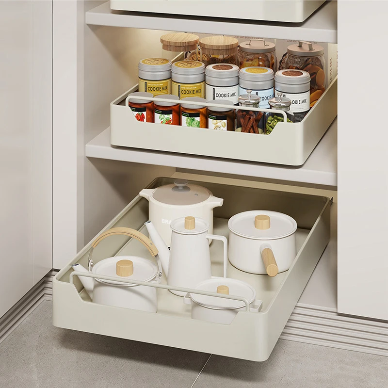 Kitchen Storage Rack With Slide Rails Pull-out Kitchen Drawer Type Storage Tray Spice Box Storage Rack Cabinets Organizer
