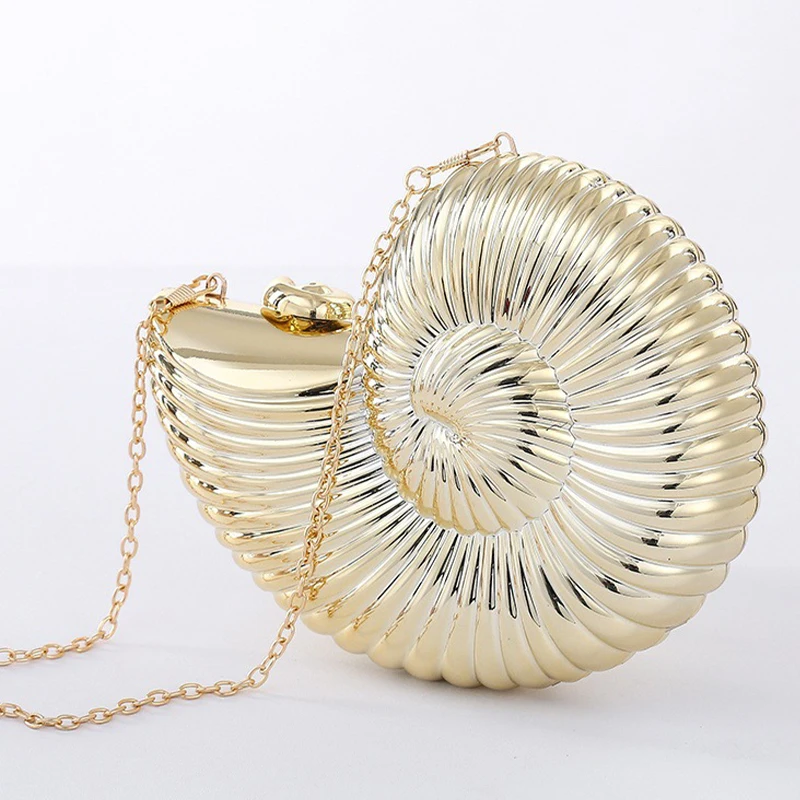 Gold Sliver Acrylic Shell Bag Party Wedding Snails Crossbody Bag for Women Conch Purse Zine Alloy Small Cute Chain Clutches 2024