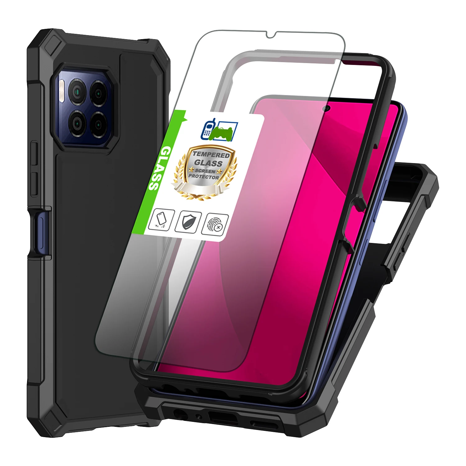 For T-mobile Revvl 7 Pro Case Full Body Shockproof Impact Rugged Cover Silicone TPU+Tempered Glass Screen Protector