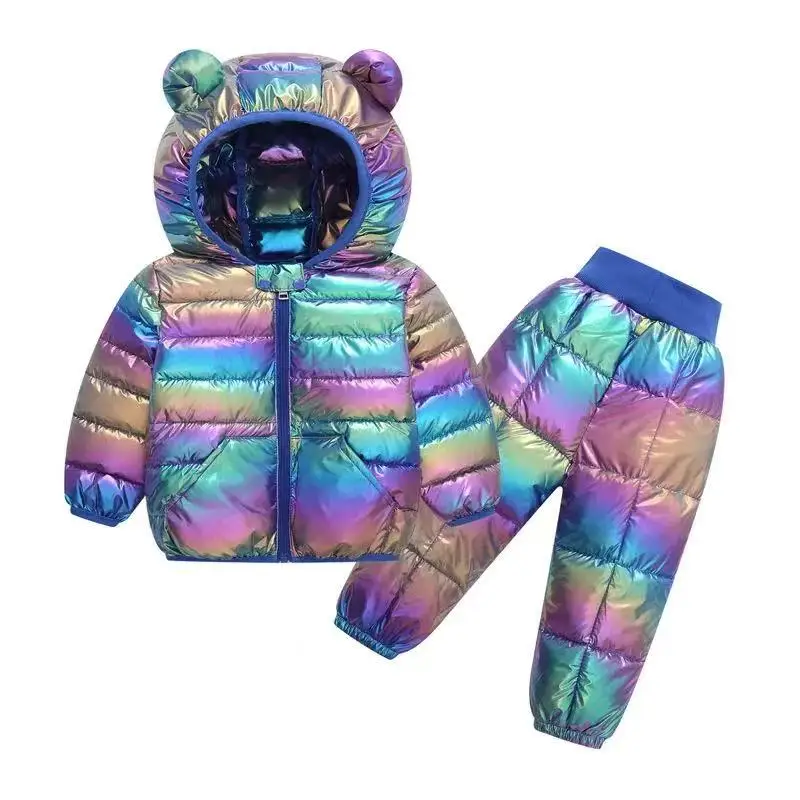 Kinder Warme Winter Jungen Kleidung Set Daunenjacke Mit Kapuze Mantel + Hosen Kinder Schneeanzug Verdicken Kostüm 1, 2, 3, 4 5 Jahre