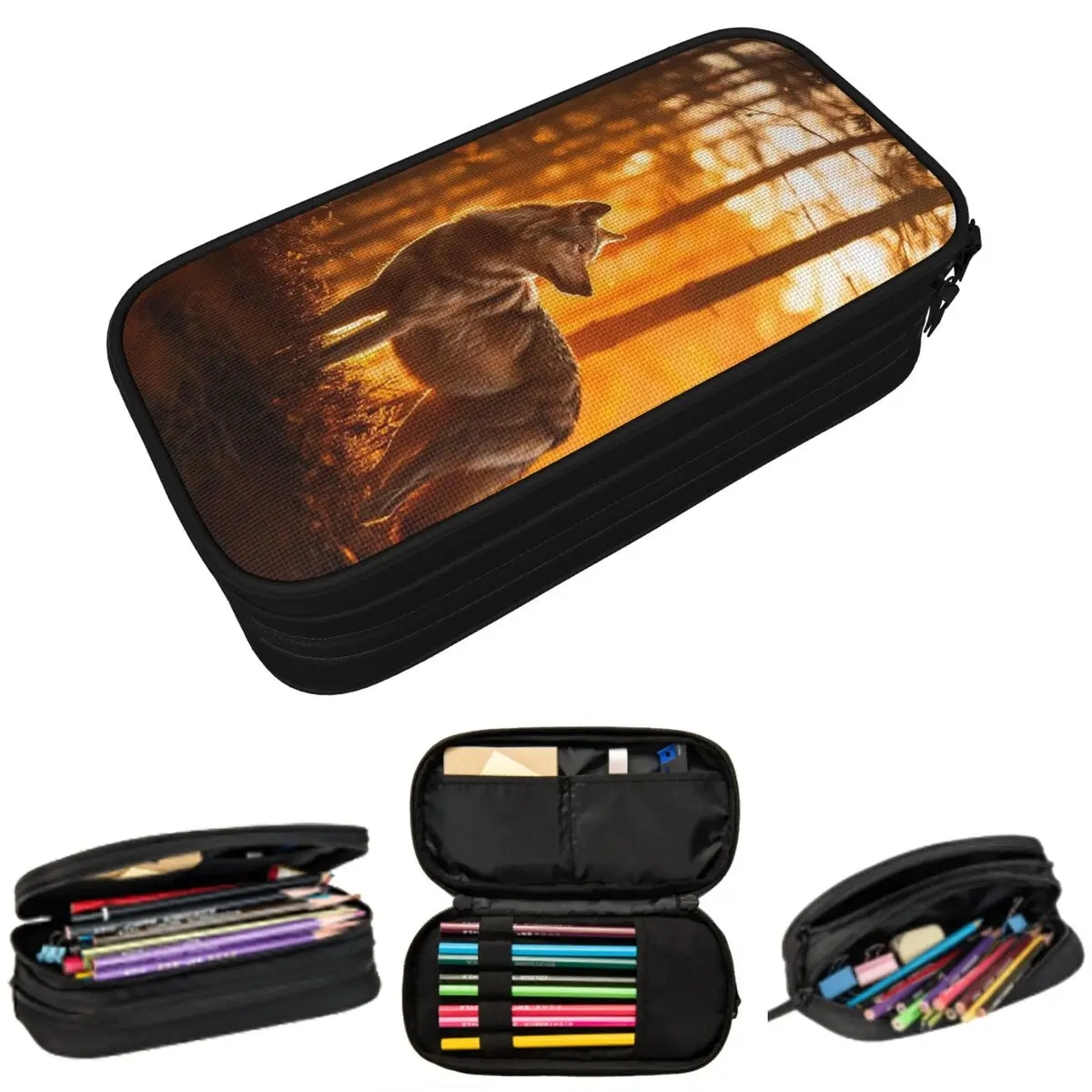 

Wild Animal Wolves In Jungle Pencil Case for Boys Girls School Pen Box Pencil Bag Stationery Supplies Pen Holder Bag