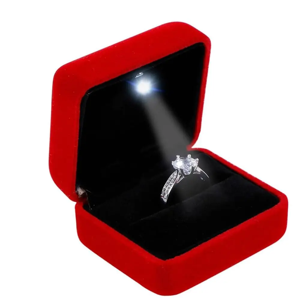 

Бархатное светодиодное кольцо, шкатулка для драгоценностей квадратной формы, портативный светодиодный светильник, витрина для колец, сплошной цвет, прочный чехол-держатель для колец, юбилей