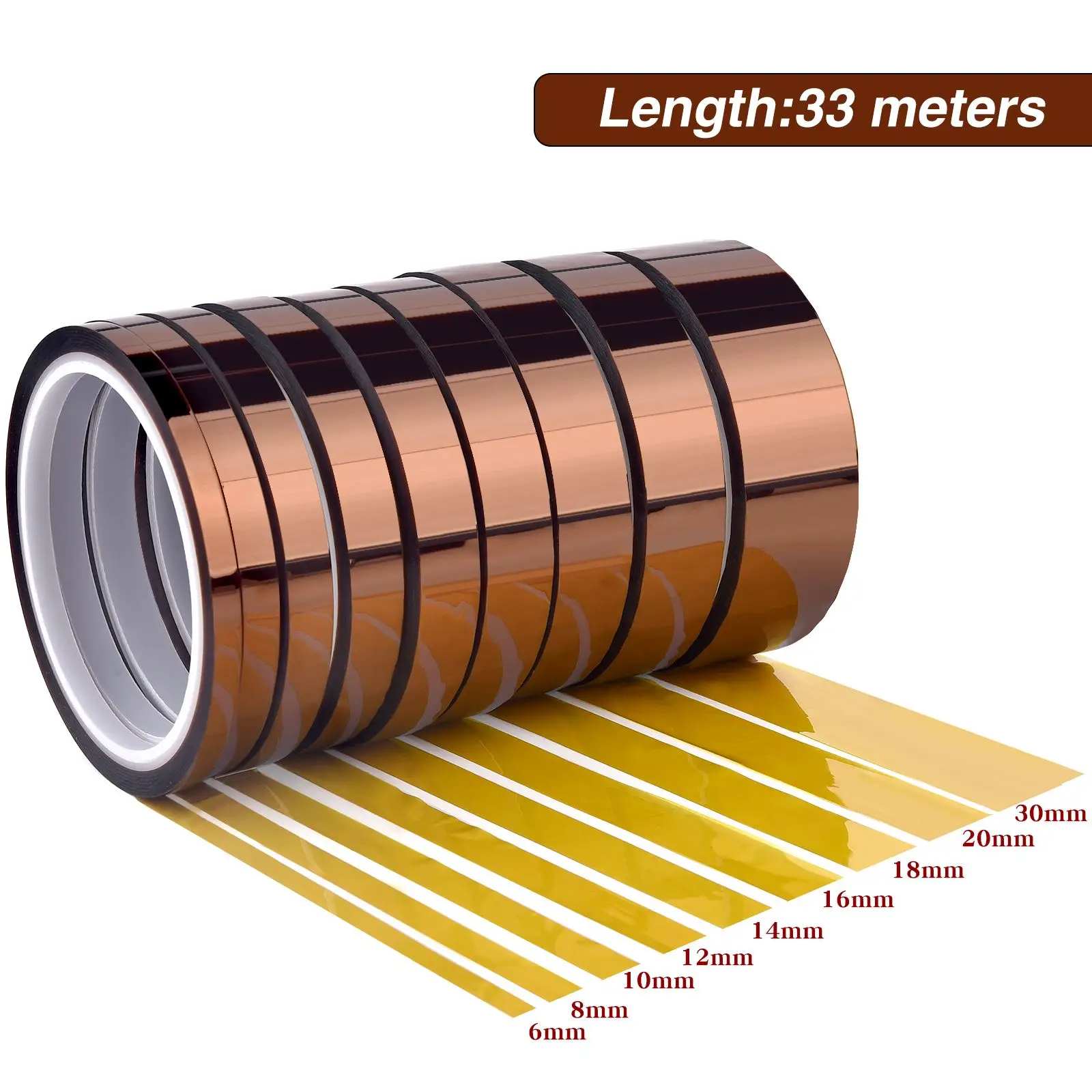 6/8/10/12/18/20/30mm Tape 33M Heat Resistant High Temperature Polyimide Adhesive Tape Insulation Tape No trace Electric Tape