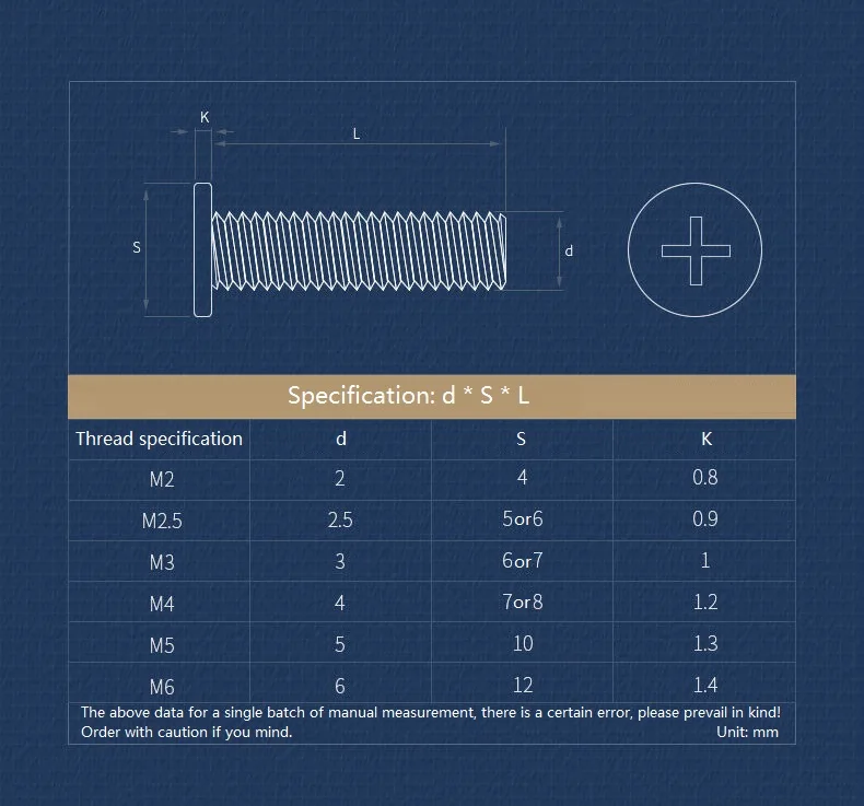 M1 M1.2 M1.4 M1.6 M2 M2.5 M3 304 A2-70 Stainless Steel CM Cross Phillips Ultra Thin Low Flat Wafer Head Bolt Screw