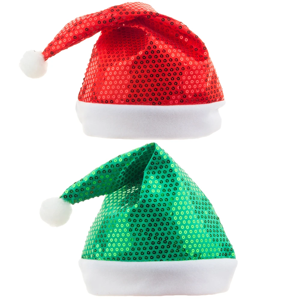 

2 pcs Christmas Sequin Santa Hat Brushed Beautiful Christmas Hats White Edge Adult Lightweight Festive Party Beret