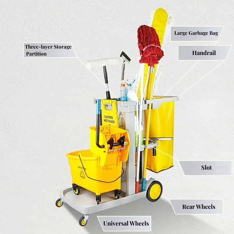 Multifunction Plastic Janitor Cart Hotel Hospital Cleaning Cart Housekeeping Cleaning Service Trolley Cart