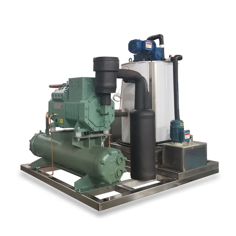 Commercial 3 Ton Sea Salt Water Flake Ice Maker Industrial 5 Ton 10 Ton Seafood Fish Shaving Machine 1000kg Storage Compressor