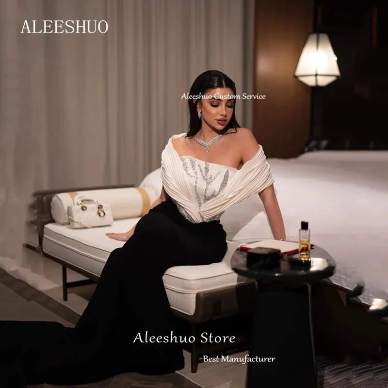 فستان حورية البحر ذو ألوان متباينة حديثة للحفلات الراقصة بطول الأرض قبالة الكتف بدون حمالات مطوي مطرز فستان Fستان Shrase Customi #3