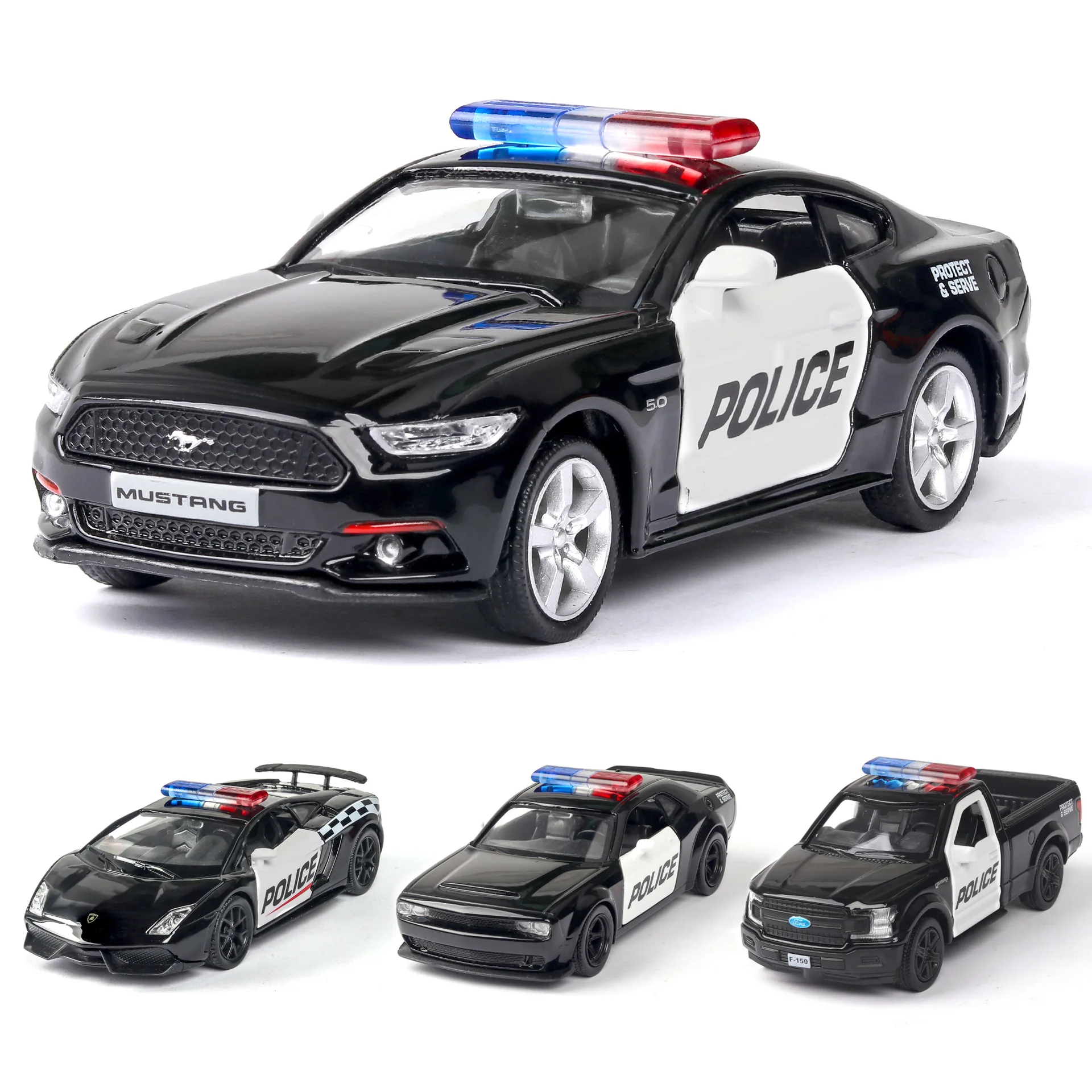 

1:36 Dodge Ford Mustang F150 Pickup Police Model Auto Pull Back Gift A195