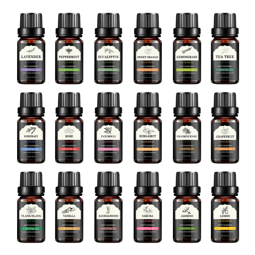 10ml/0.3fl.oz Aceite Esencial Lavanda Jazmín Eucalipto Vainilla Sándalo Bergamota Romero Citrella Diffuser Aroma