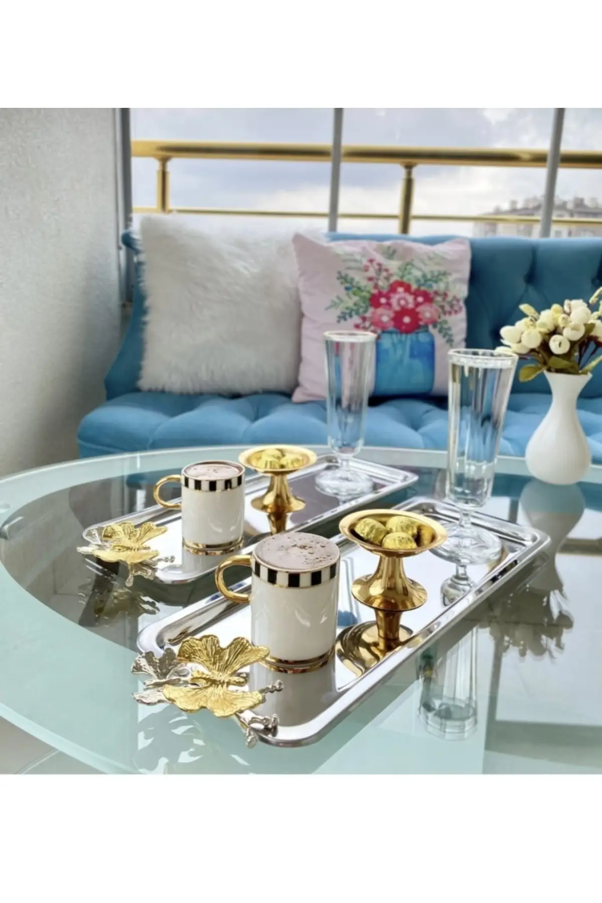 6 pcs stainless steel luxury butterfly detailed Tea, coffee, coffee, and serving tray luxury 2022 tray