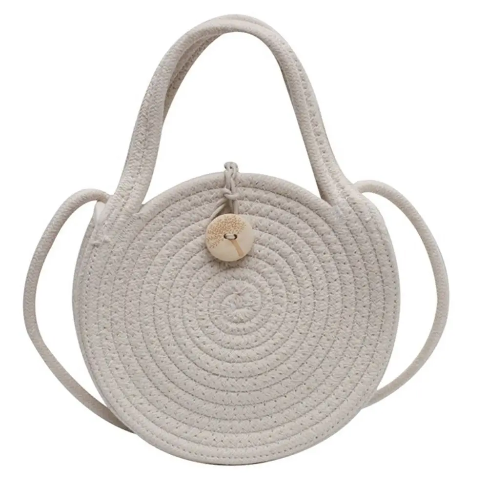 

Sweet Weave Straw Crossbody Bag French Style With Button Hand-woven Shoulder Bags Casual Portable Beach Vacation Bags Daily Use