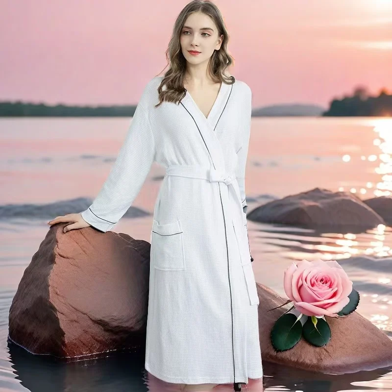 

Summer Waffle Bathrobe Women 100% Cotton Mens Robe Sweat Evaporate Couples Kimono Bath Robes Hotel SPA Robes Dressing Gown