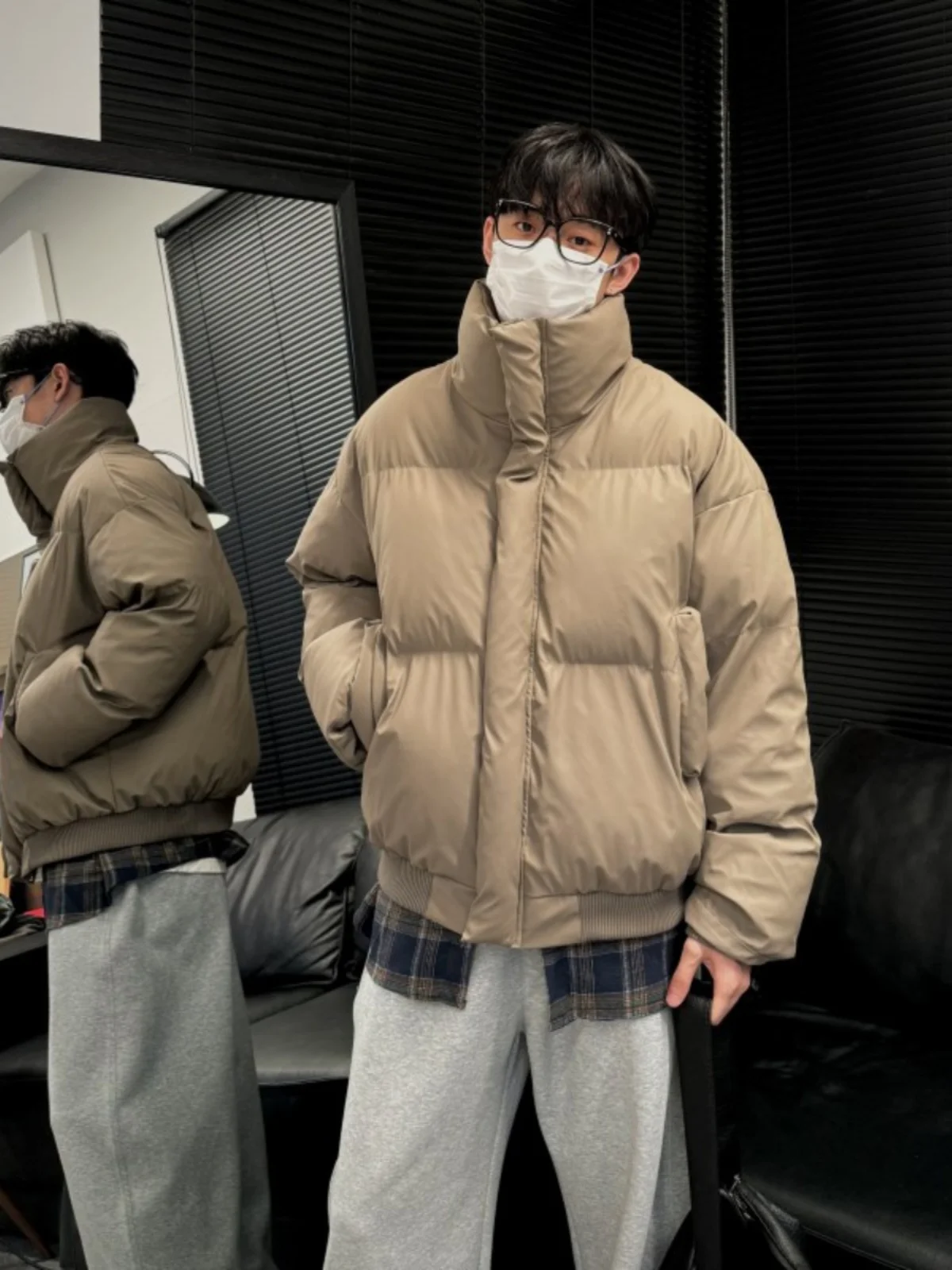 

Thiened ort хлопковое пальто из искусственной кожи, мужское зимнее теплое пальто с воротником-стойкой, молодежное модное свободное пальто с длинной молнией све