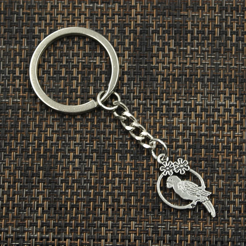 Fashion 30mm Key Ring Metal Key Chain Keychain Jewelry Antique Silver Color Plated Bird Parrot Birdcage 14x28mm Pendant image 3
