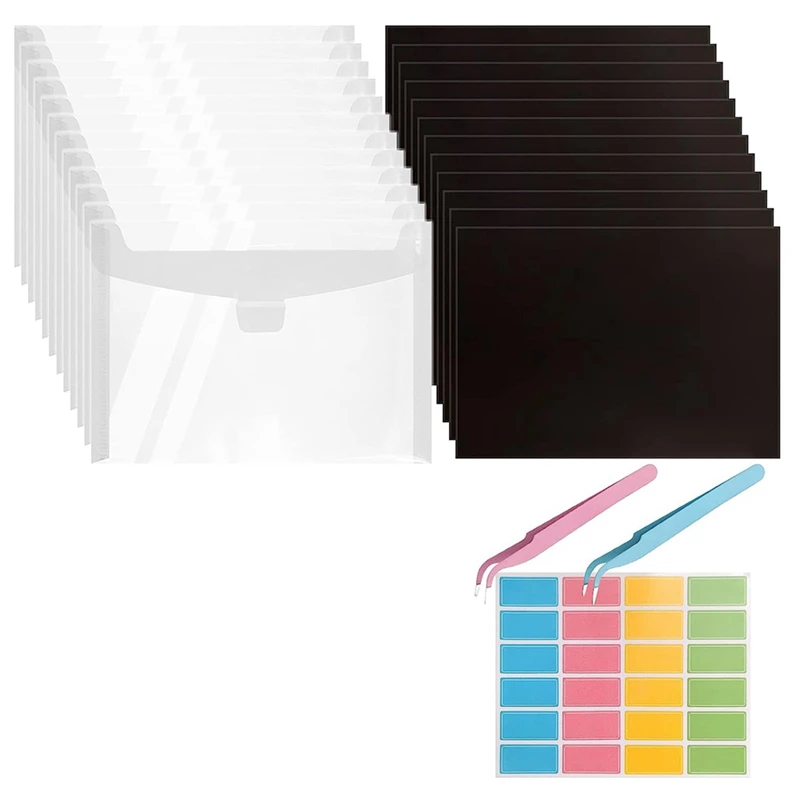 12Pcs Clear Stamp And Die Storage Bag With 12Pcs Rubber Magnetic Sheets, Die Storage Set With 2Pcs Tweezers Easy To Use