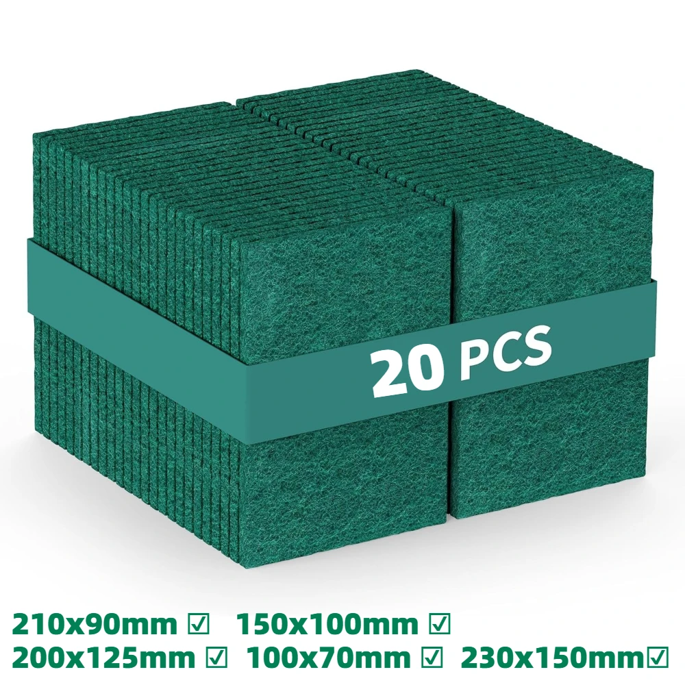 

20-Pack Heavy Duty Green Scouring Pads Reusable Scrub Pads for Rust Removal Stainless Steel Polishing Household Cleaning