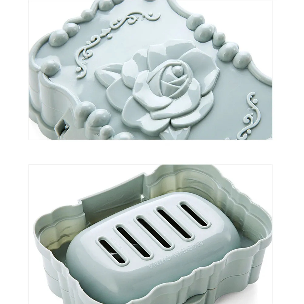 

Rose Pattern Holder Plastic Soap Container For Bathroom Shower Holder Drying Rose Soap Box Rack Sky-Blue
