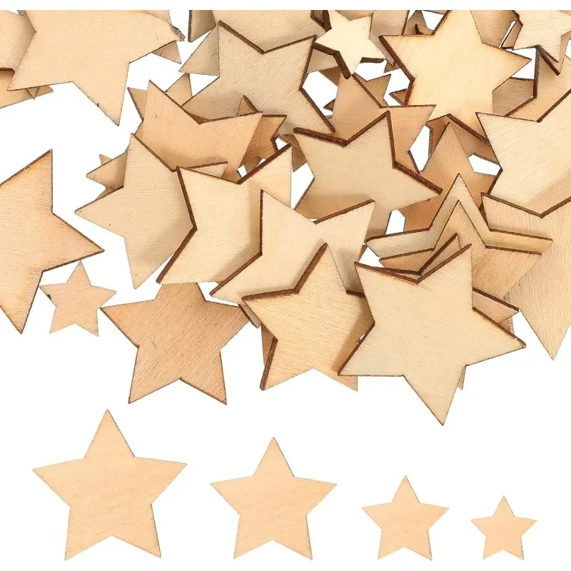 

100pcs Unfinished Wooden Stars Ornaments Cutout Blank Wood Pieces Star for DIY Crafts Christmas Wedding Party Wooden Flags