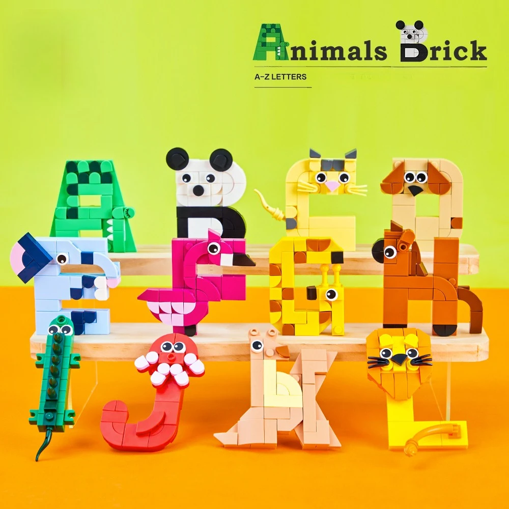 パズル 5004 動物デザイン アルファベット MOC ビルディングブロック クリエイティブ教育玩具 女の子組み立て済み小さなレンガ 男の子ホリデーギフト