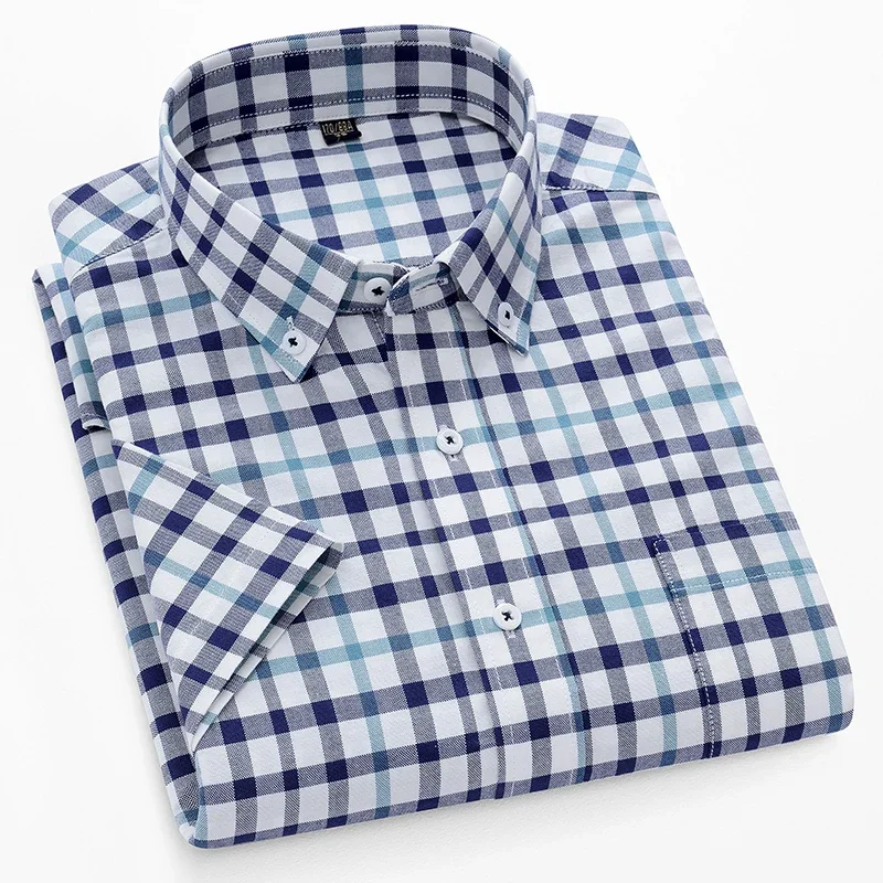 Camisas Oxford de manga curta masculina, algodão puro, justa, social, blusa empresarial, monocromática, vestido de verão de alta qualidade, masculino, 2022