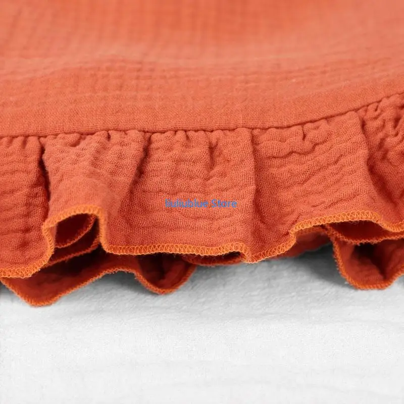 Selimut Bungkus Bayi Nyaman Hangat 90Cm 35 Inci dengan Ruffle Uniseks Oranye Tua Khaki Putih Kuning untuk Tidur Siang Sebelum