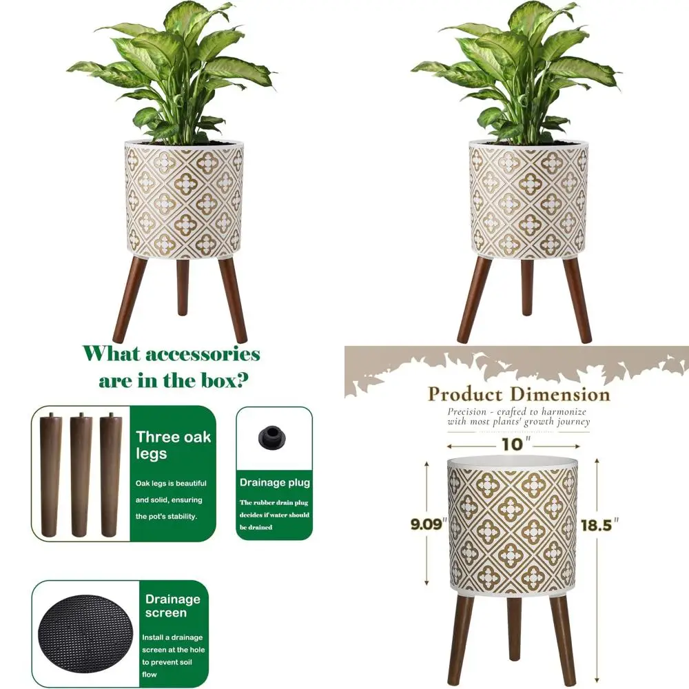 

10-дюймовое белое с золотом кашпо на подставке, большой горшок для комнатных и уличных растений, с дренажем