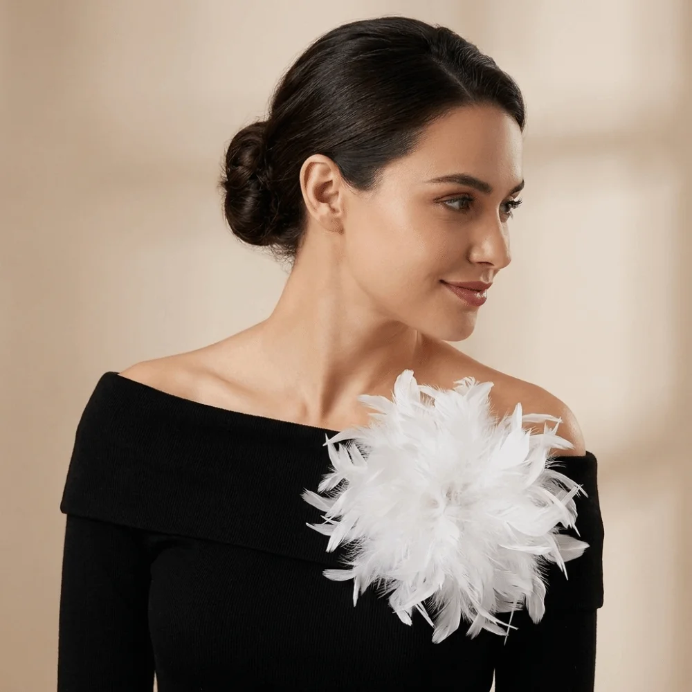 Fashion Large 16cm Flower Brooch Elegant Faux Feather Fabric Corsage Multi-purpose Decorative Lapel Pin Party Accessory
