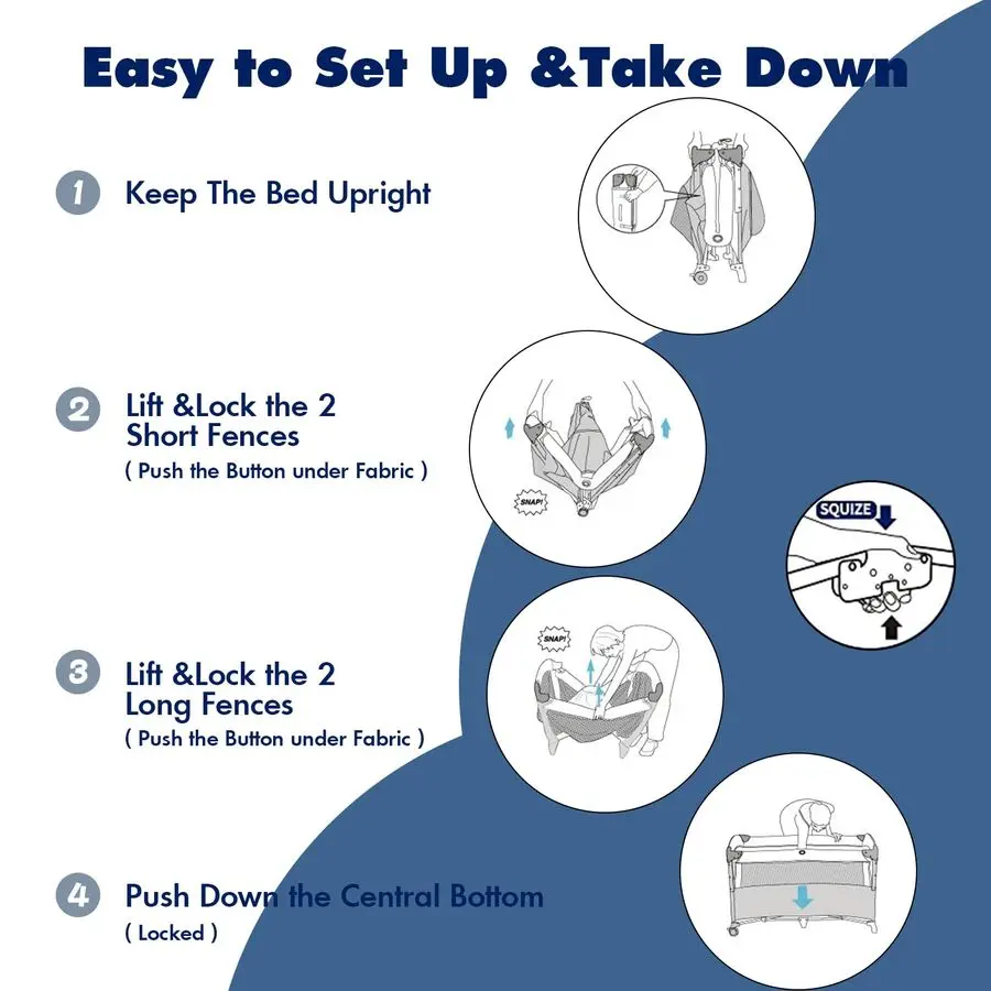 سرير بجانب السرير مع طاولة تغيير الحفاضات المحمولة، عبوة 5 في 1 وسرير أطفال للتشغيل لحديثي الولادة، ومرتبة اللعب، وصندوق الموسيقى، وحمل B