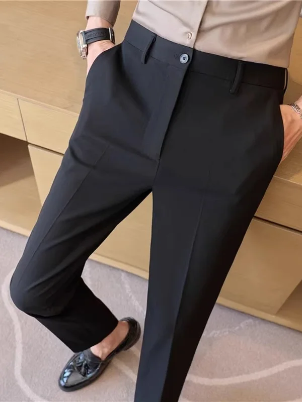 

Busin Casual Slim Fit Men's Suit Pants Bla Straight Leg Workwear Drapey Nine-Tenths Length Classic Color