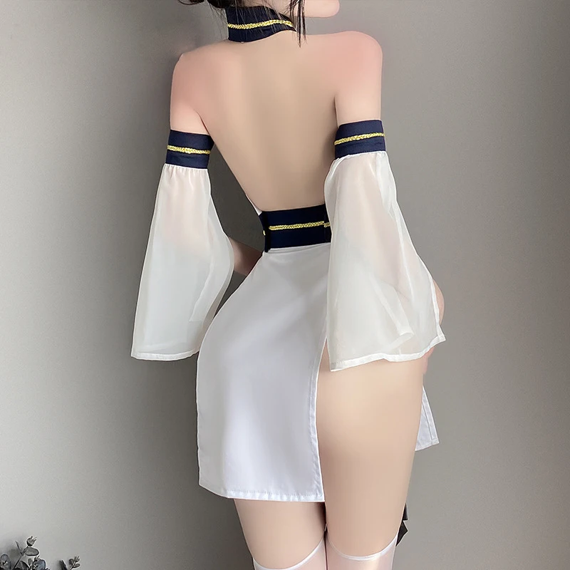 Sexy Backless Lingerie Women Game Uniform Kimono Set Split Neckline Maid Uniform Erotic Bodysuit Cosplay Anime Events Underwear