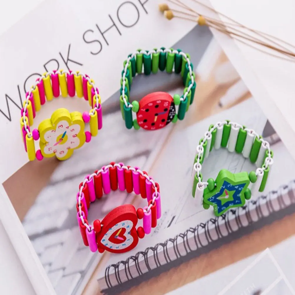 5 قطع من الساعات الخشبية الكرتونية الإبداعية للأطفال، ألعاب تعليمية، سوار ساعة صناعي مزخرف #6