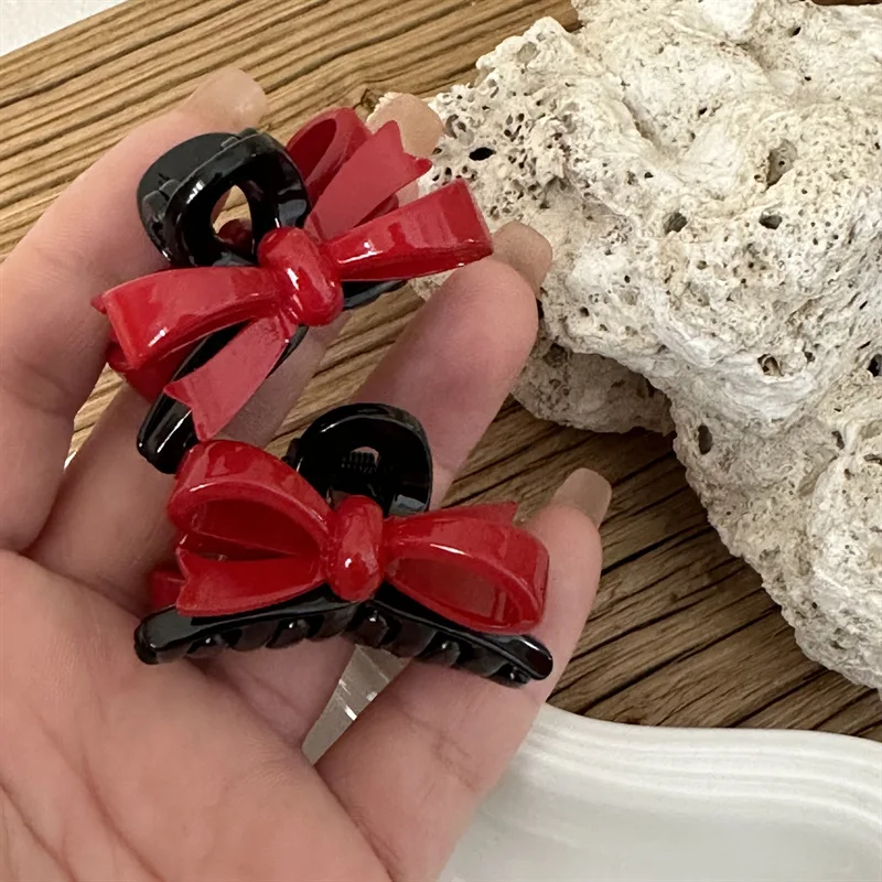 Red Festivals Joyful Stereoscopic Bowknot Small Clamping Clip Half Clip Versatile Texture Shark Clip Small Clip Hair Ornament