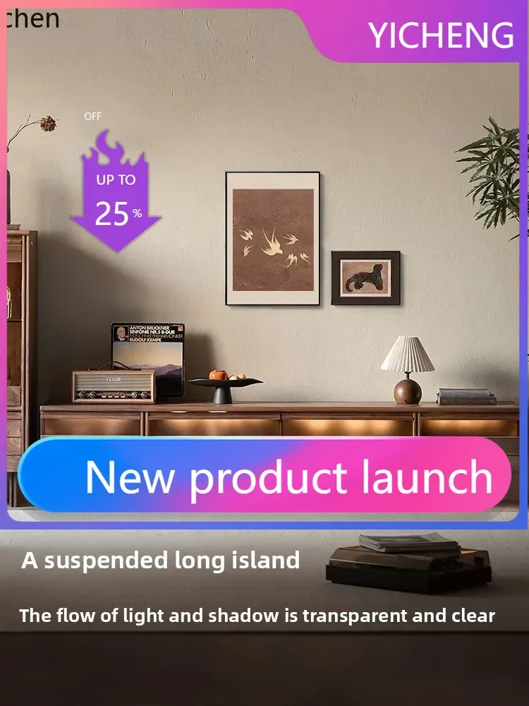 

LYY black walnut medieval TV cabinet solid wood Chinese suspension Nordic