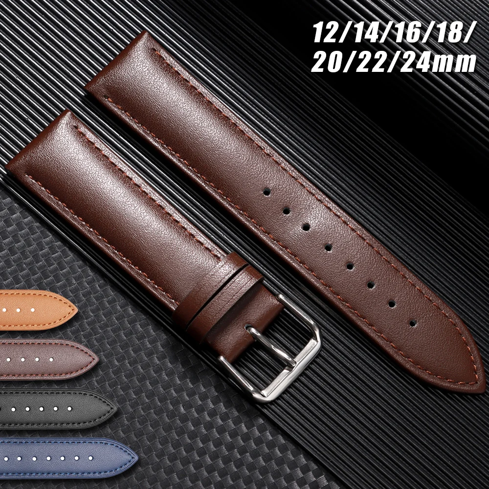 New Calfskin Leather Strap 12mm 14mm 16mm 18mm 20mm 22mm 24mm Bracelet for Samsung Watch4/5/6/7 40mm 44mm Classic Universal Band