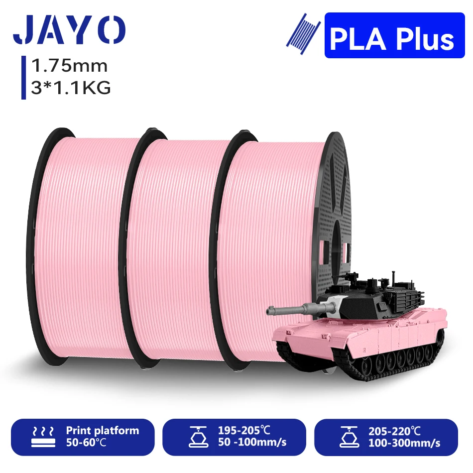 JAYO 3,3KG PLA+ Filament 1,75MM PLA Plus 3D-Drucker-Filament 1,1KG/Rolle für FDM, ordentlich gewickelt, farbenfrohes 3D-Druckmaterial für 3D-Drucker & 3D-Stifte