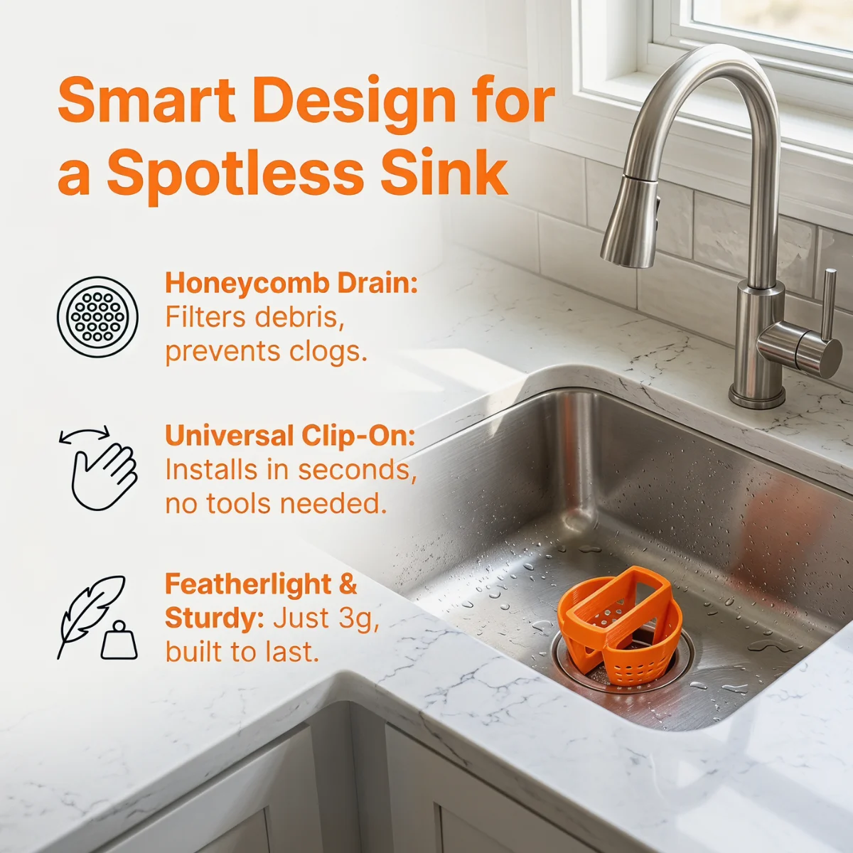 

4 Pack 3.8cm 3D Printed Eco-Friendly PLA Clip-On Sink Strainer Basket, Washbasin Drain Filter