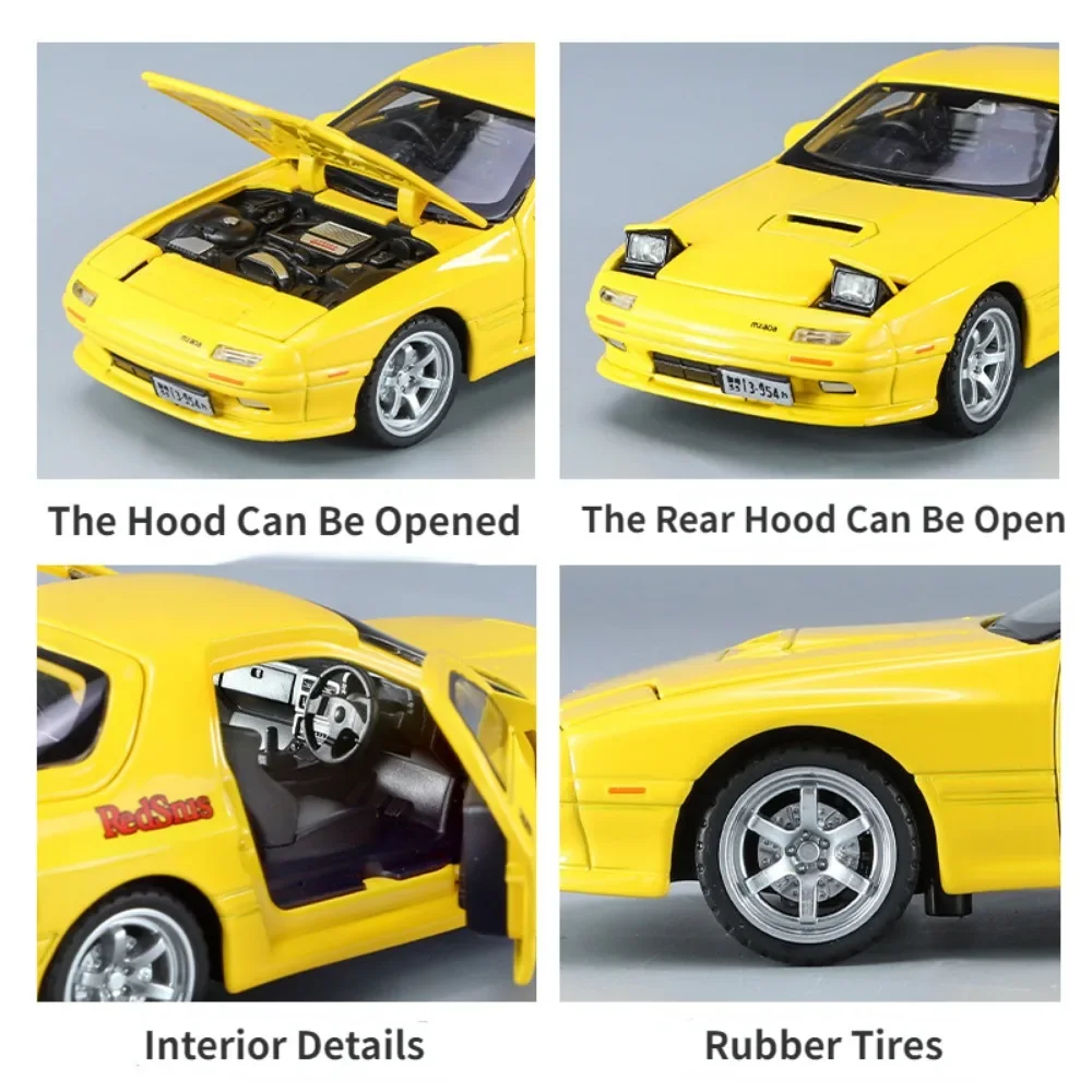 1/32 Initial D Mazda RX7 Alloy Diecast Toy Car Models with Sound Light Scale Model Car Toys for Kids Birthday Collectible Gifts