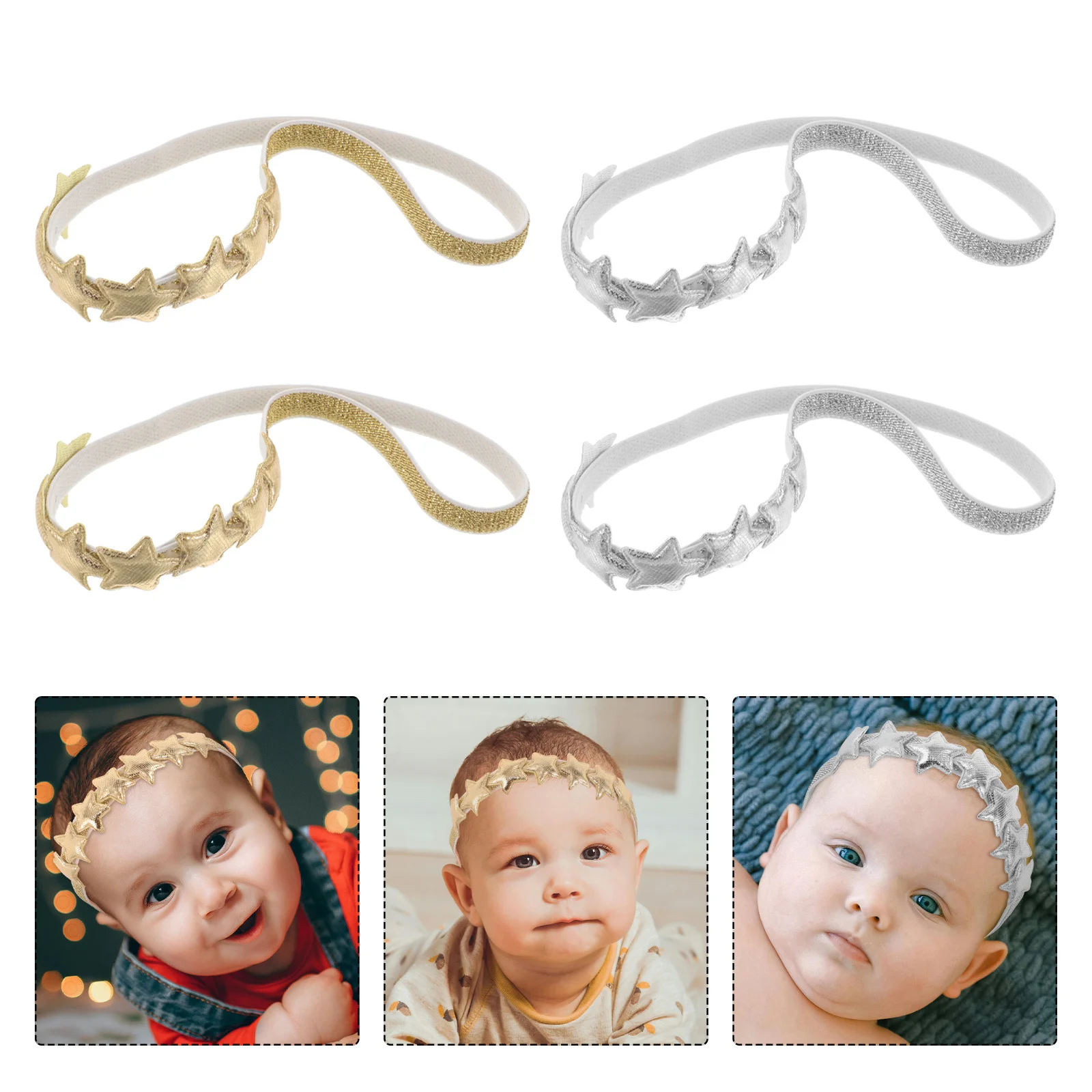 

4Pcs Star Headbands for Kids Baby Girl Headbands Five Pointed Star Design Soft Comfortable Hair Accessory Toddler Birthday Party