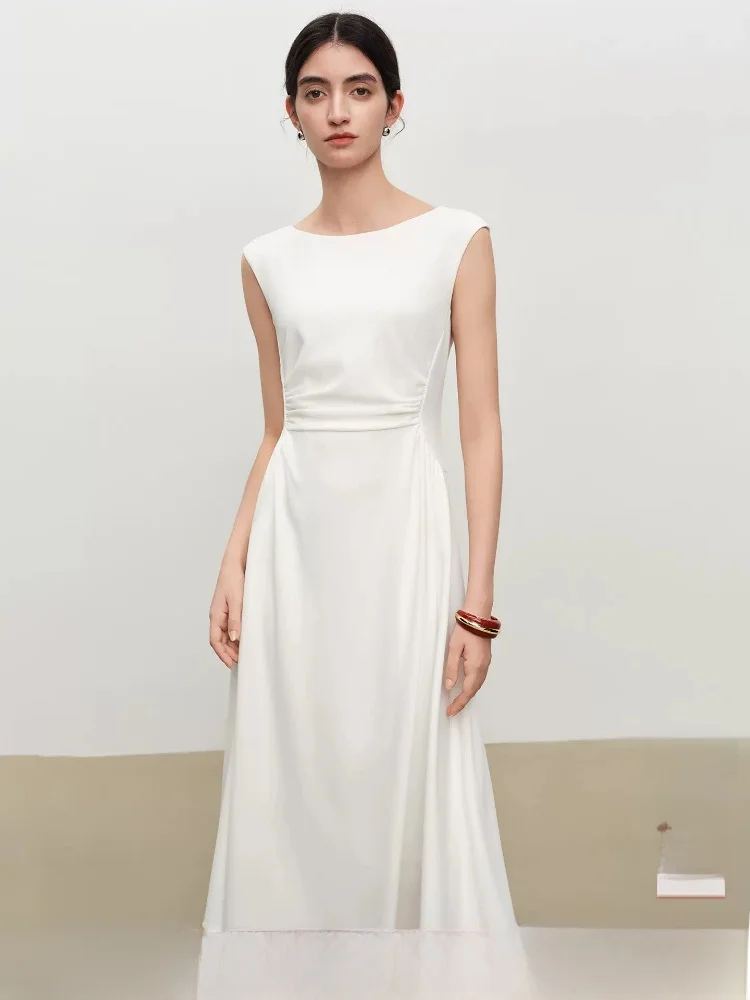 

Self-Chic Elegant Pleated One-Shoulder Stand-Cut Waist Dress Women's Long Dress Commute Style Summer Season A-Line Skirt